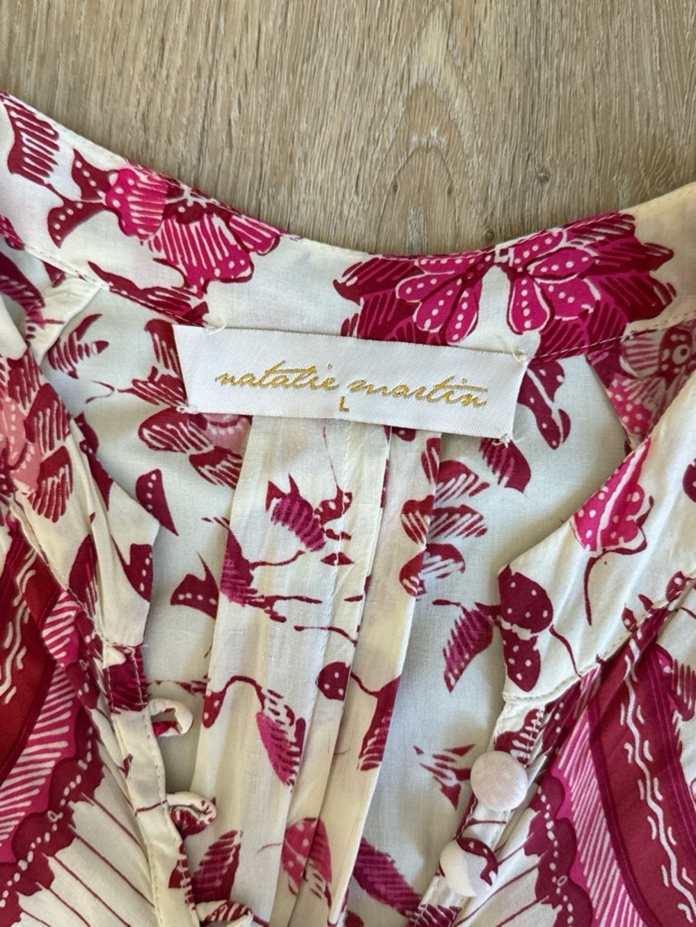 Natalie Martin Cream Maxi Dress with Pink Floral Print L - Picture 2 of 8